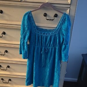 Blue Lace Dress with Crochet Detail